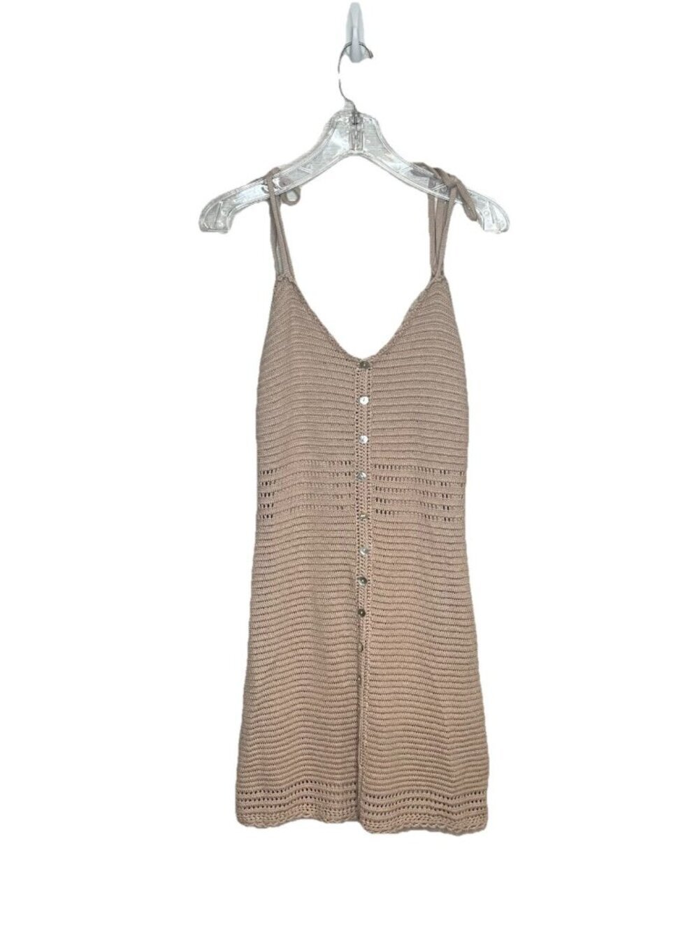 Olive +Oak Knit Cami Dress Sandstone Button Front Tie Strap Lined M NWT Festival